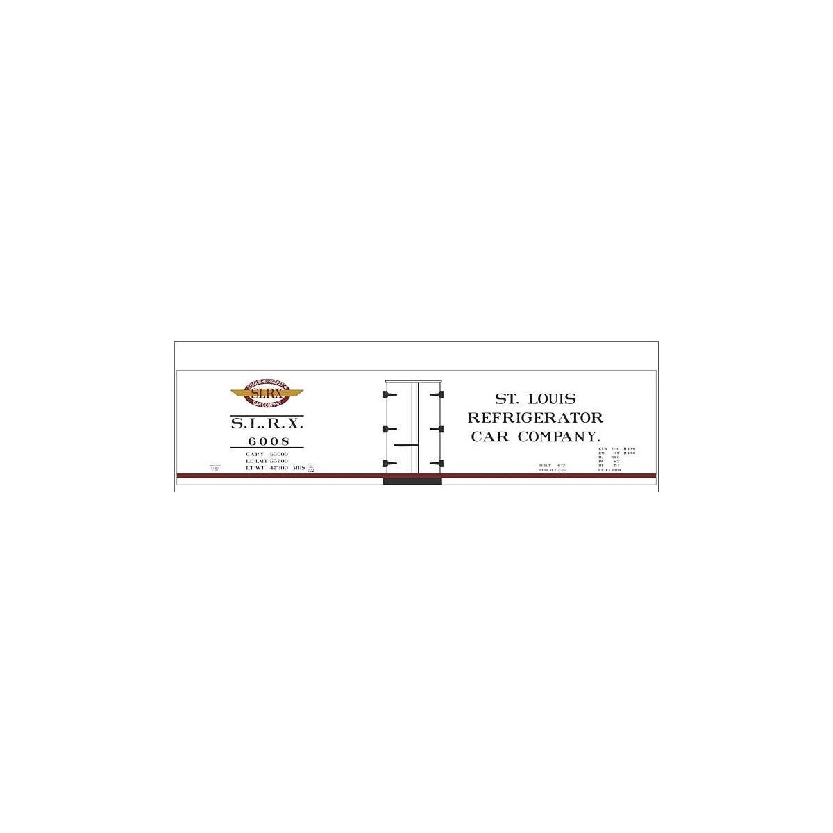 Railroad Decal Set -- St. Louis Refrigerator Car Co. SLRX 40′ Wood Reefer (white car), HO, Tichy Train Group 10297
