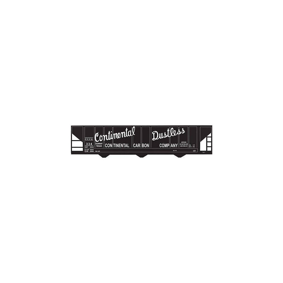 Railroad Decal Set -- Continental Carbon Co. Covered Hopper (Script Lettering), HO, Tichy Train Group 10124