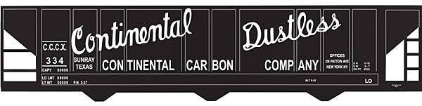 Railroad Decal Set -- Continental Carbon Co. Covered Hopper (Script Lettering), HO, Tichy Train Group 10124