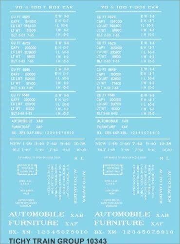 Railroad Decal Set -- Generic 50′ 70- & 100-Ton Steel Boxcar Data (White Lettering), HO, Tichy Train Group 10343
