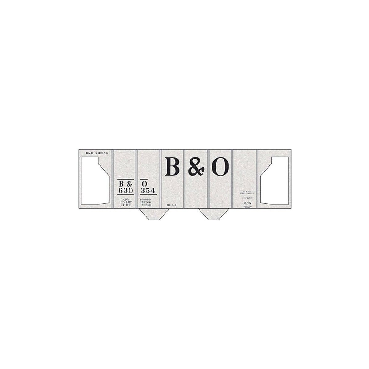 Railroad Decal Set -- Baltimore & Ohio Class N-38 2-Bay Covered Hopper (Large B&O), HO, Tichy Train Group 10070