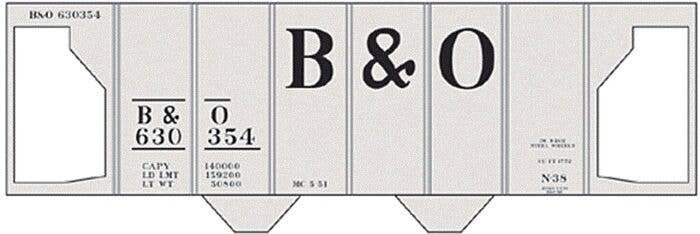 Railroad Decal Set -- Baltimore & Ohio Class N-38 2-Bay Covered Hopper (Large B&O), HO, Tichy Train Group 10070