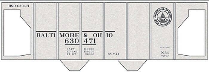 Railroad Decal Set -- Baltimore & Ohio Class N-34 2-Bay Covered Hopper (13 States Logo), HO, Tichy Train Group 10069