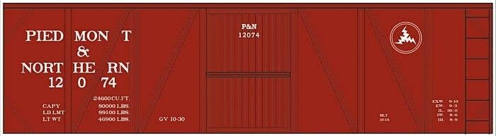 Railroad Decal Set -- Piedmont & Northern 40′ Single-Sheathed Boxcar, HO, Tichy Train Group 10178
