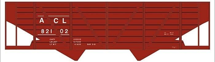 Railroad Decal Set -- Atlantic Coast Line 2-Bay Wood Hopper, HO, Tichy Train Group 10192