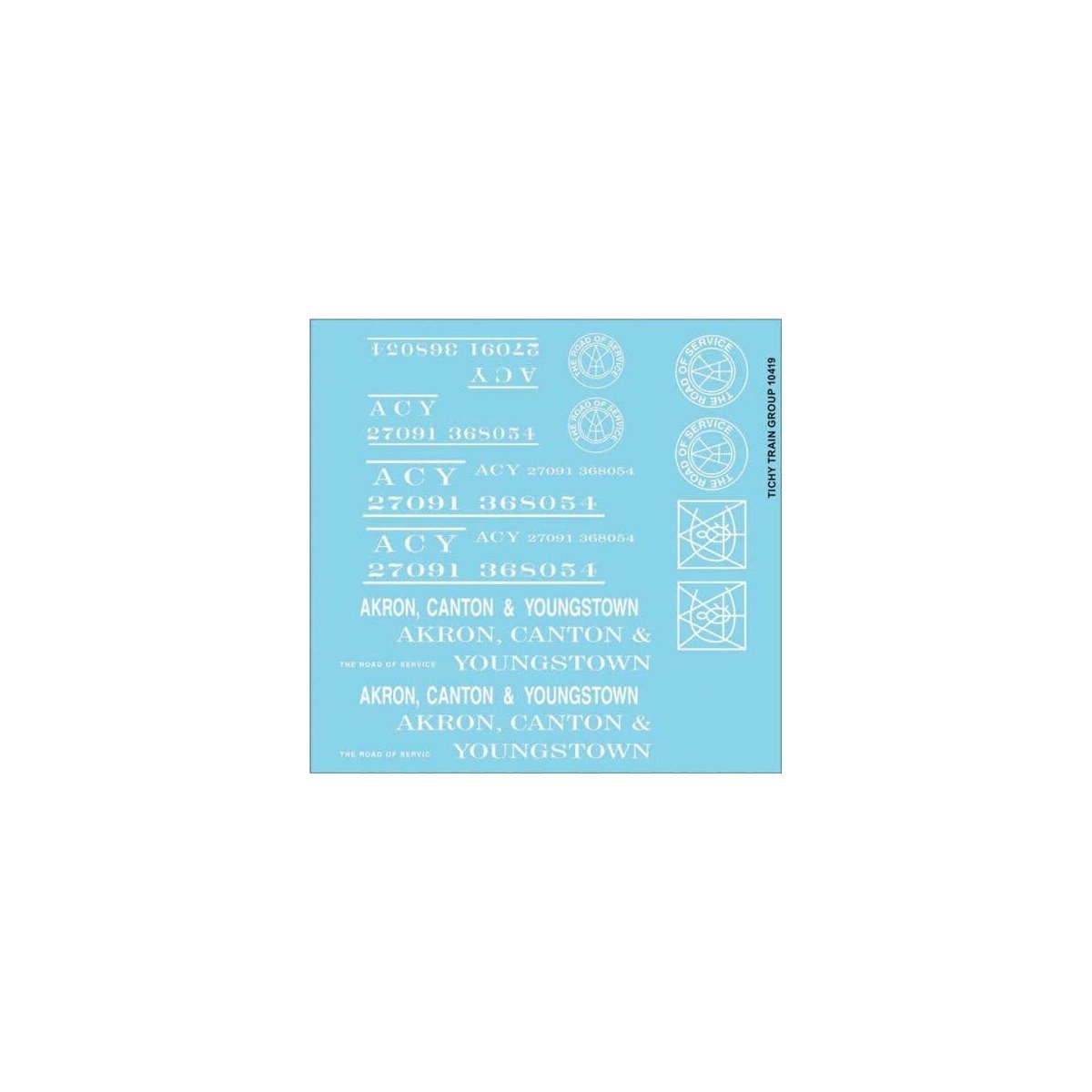 Railroad Decal Set -- Akron, Canton & Youngstown Roadname Set (white), HO, Tichy Train Group 10419