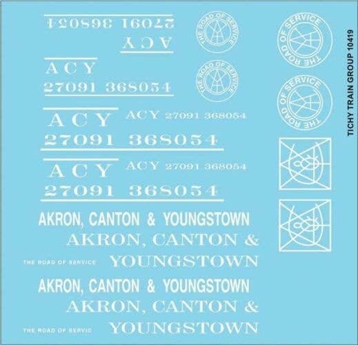 Railroad Decal Set -- Akron, Canton & Youngstown Roadname Set (white), HO, Tichy Train Group 10419
