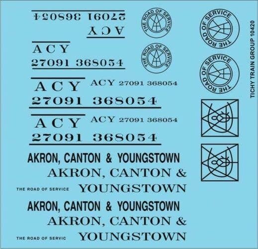 Railroad Decal Set -- Akron, Canton & Youngstown Roadname Set (black), HO, Tichy Train Group 10420