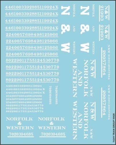 Railroad Decal Set -- Norfolk & Western Roadname Set (white), HO, Tichy Train Group 10428