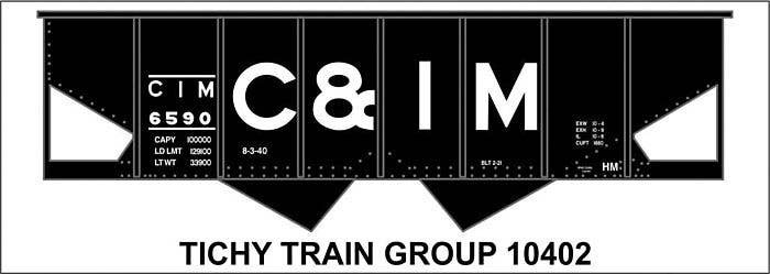 Railroad Decal Set -- Chicago & Illinois Midland 2-Bay Steel Hopper, HO, Tichy Train Group 10402