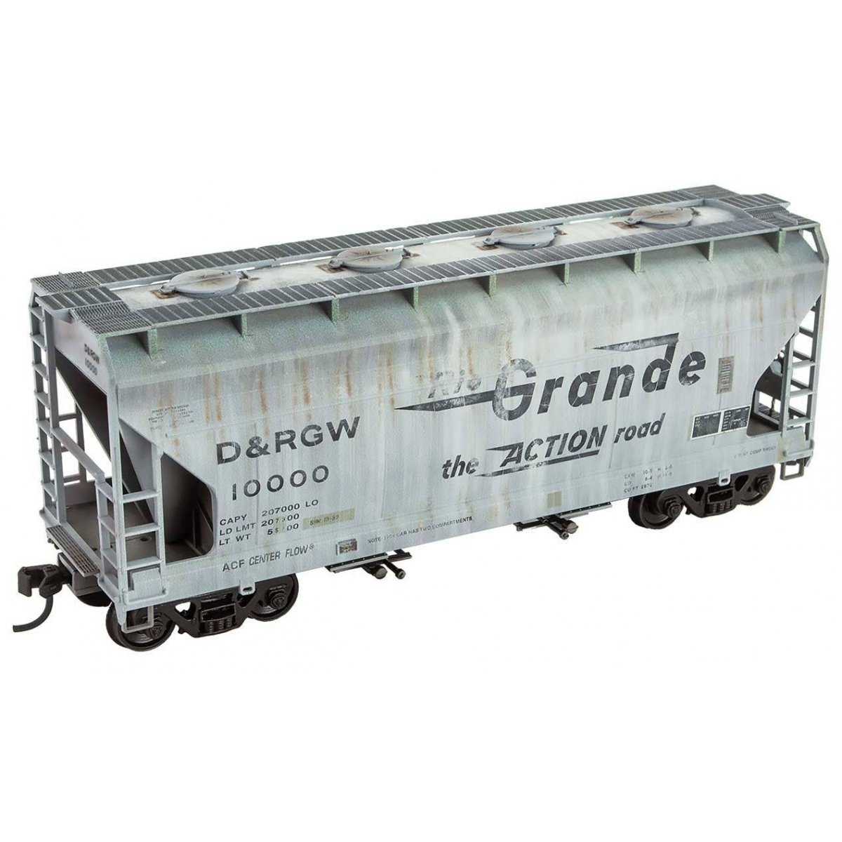 ACF 2-Bay Covered Hopper - Ready to Run -- Denver & Rio Grande Western 10000 (Weathered, gray, black, Large Flying Gra