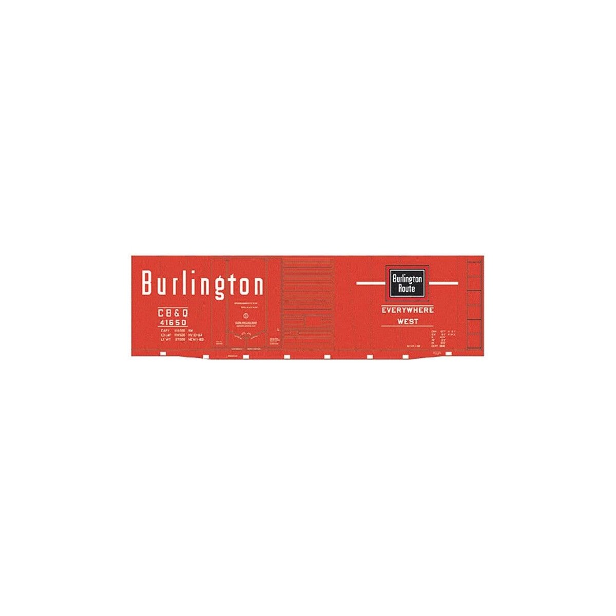 Railroad Decal Set -- Chicago, Burlington & Quincy 40′ Double-Door Boxcar (Chinese Red Car), HO, Tichy Train Group 10094
