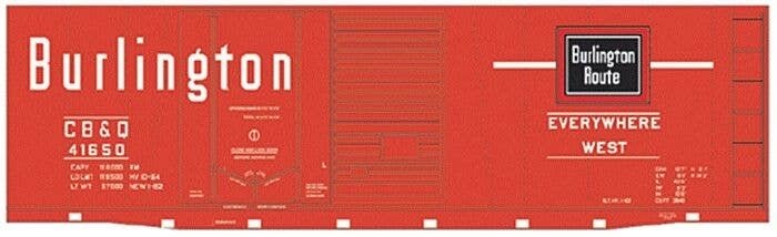 Railroad Decal Set -- Chicago, Burlington & Quincy 40′ Double-Door Boxcar (Chinese Red Car), HO, Tichy Train Group 10094