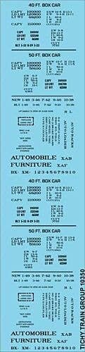 Railroad Decal Set -- Generic 40` and 50` Steel Boxcar Data (black lettering), N, Tichy Train Group 10350N