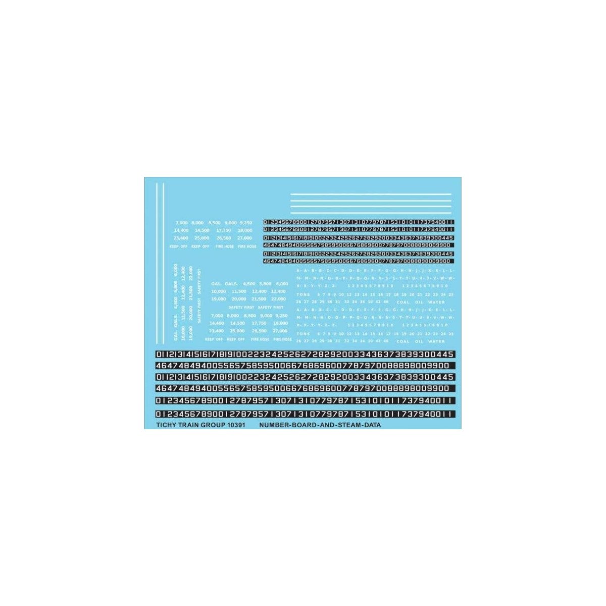 Railroad Decal Set -- Steam Locomotive Numberboards and Data (white data), N, Tichy Train Group 10391N