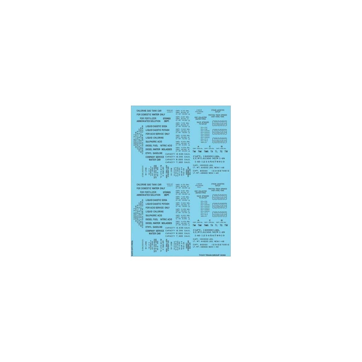 Railroad Decal Set -- Generic Tank Car Data (black lettering), HO, Tichy Train Group 10380
