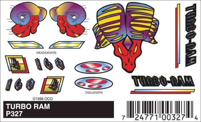 PineCar(R) Stick-On Decals -- Turbo Ram, All Scales, Woodland Scenics 327