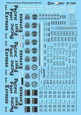 Railroad Decal Set -- Pacific Fruit Express PFE Ice Reefers 1960 - 1978, HO, Microscale Industries Inc 871340