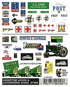 Dry Transfer Signs -- Assorted Logos & Advertising, HO, Woodland Scenics 556