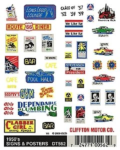 Dry Transfer Signs -- 1950s Signs & Posters, HO, Woodland Scenics 562