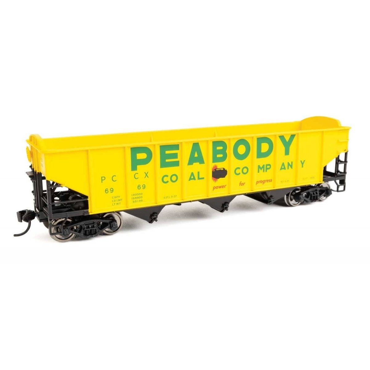 70-Ton AAR 3-Bay Open Hopper - Ready to Run -- Peabody 6969