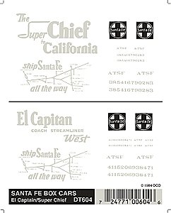 Dry Transfer Railroad Lettering Sets -- ATSF Boxcars - `El Capitan` & `Super Chief` w/Straight Li, HO, Woodland Scenics 604