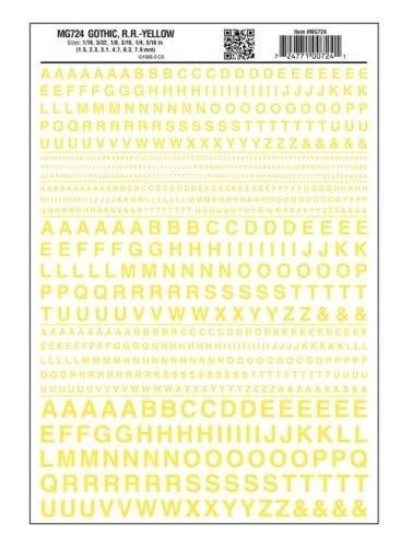 Dry Transfer Alphabet & Numbers - Railroad Gothic -- Yellow, All Scales, Woodland Scenics 724