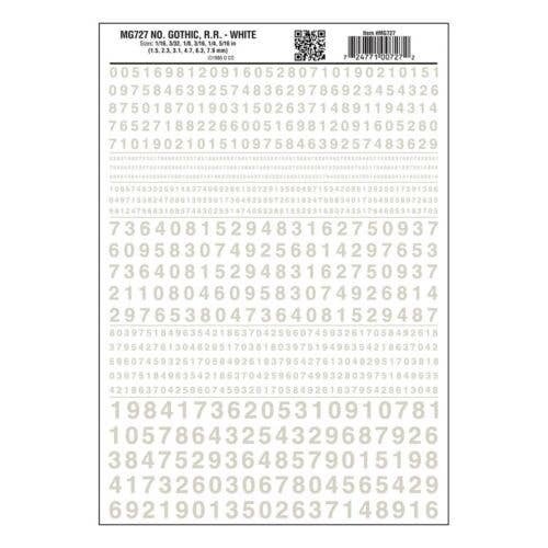 Dry Transfer Numbers Only - Railroad Gothic -- White, All Scales, Woodland Scenics 727