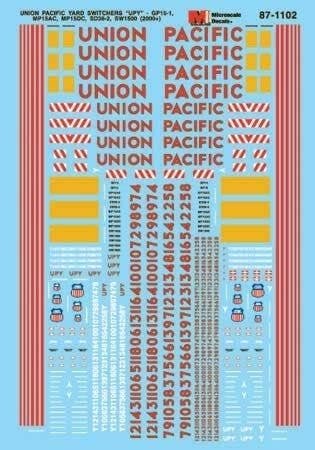 Union Pacific - UP -- GP15, MP15, SW1500, SD38-2 (With UPY Reporting Marks & Stripes), HO, Microscale Industries Inc 871102