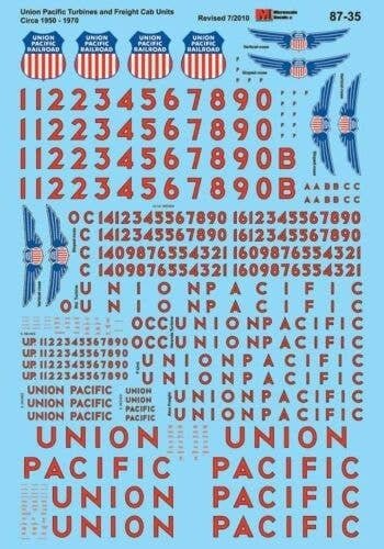 Union Pacific - UP -- Diesel & Turbine Locomotives (gray, yellow) 1960-1980, HO, Microscale Industries Inc 8735
