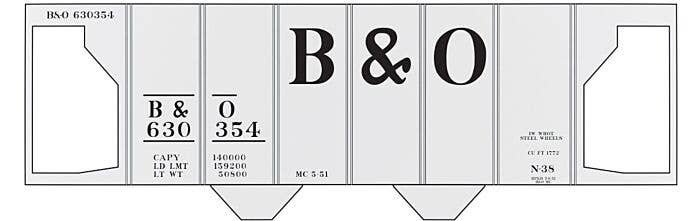 Railroad Decal Set -- Baltimore & Ohio Class N-38 2-Bay Covered Hopper (Large B&O), O, Tichy Train Group 10070O