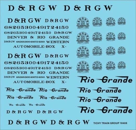 Railroad Decal Set -- Denver & Rio Grande Western Roadname Set (black), HO, Tichy Train Group 10408
