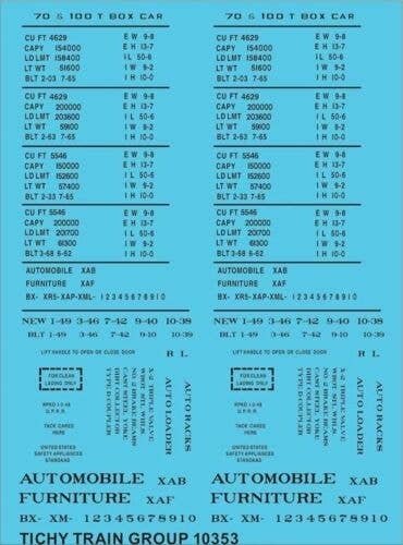 Railroad Decal Set -- 70 and 100-Ton 50′ Steel Boxcar Data (black), N, Tichy Train Group 10353N