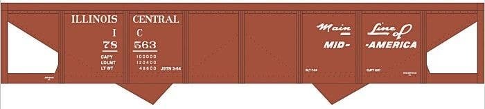 Railroad Decal Set -- Illinois Central 2-Bay Steel Hopper (Boxcar Red, Mainline Mid of America, HO, Tichy Train Group 10227