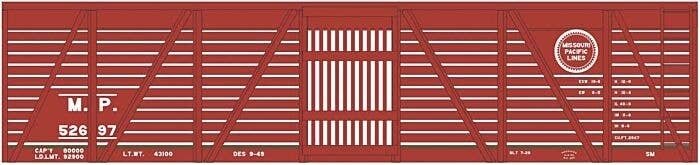 Railroad Decal Set -- Missouri Pacific 40′ Wood Stock Car (Boxcar Red Car), HO, Tichy Train Group 10284