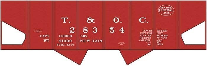 Railroad Decal Set -- Toledo and Ohio Central NYC USRA 2-Bay Hopper (Boxcar Red Car), HO, Tichy Train Group 10277