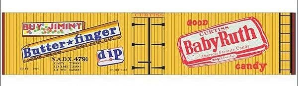 Railroad Decal Set -- NADX Wood Reefer (Butterfinger and Baby Ruth Candy Billboard Logos), HO, Tichy Train Group 10311
