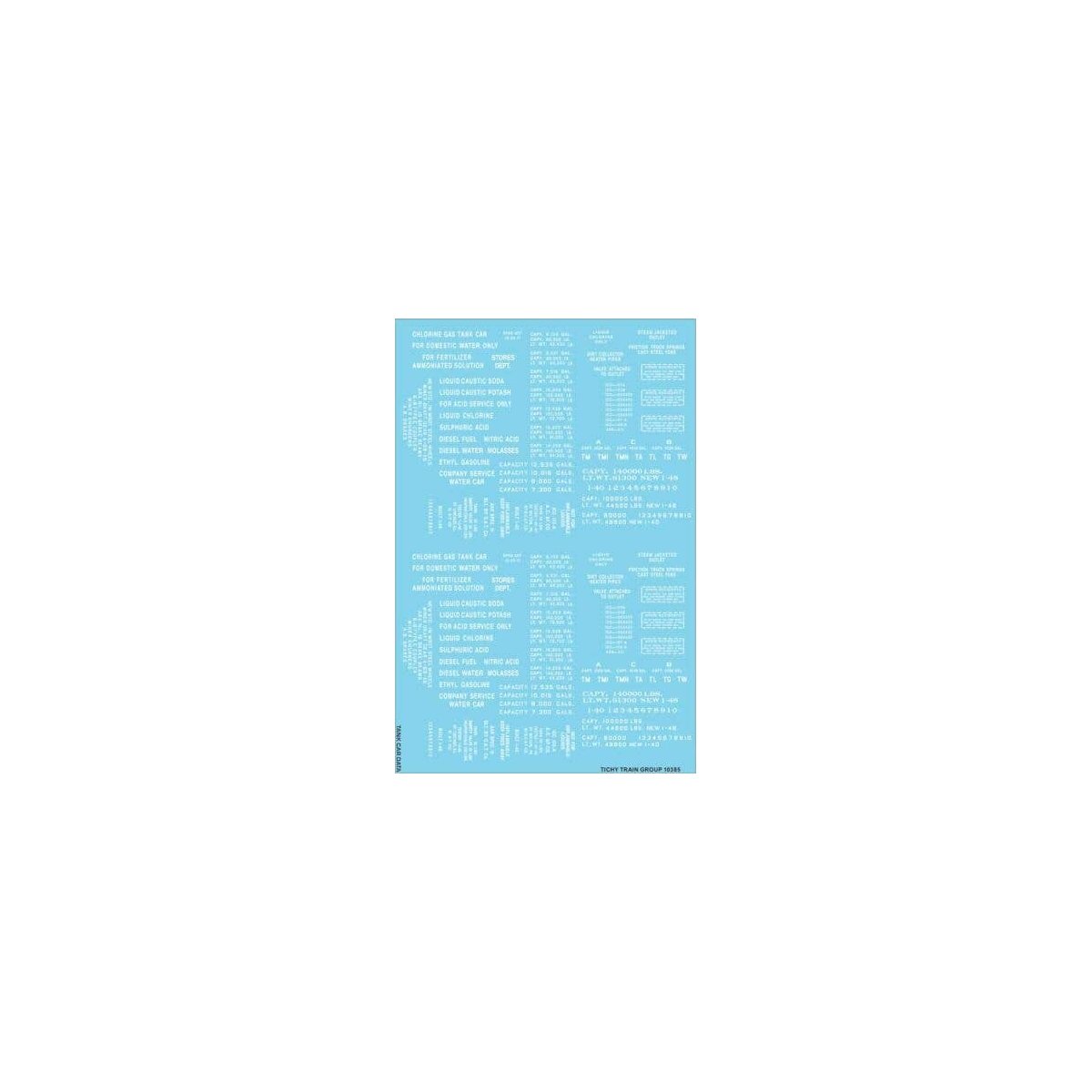 Railroad Decal Set -- Generic Tank Car Data (white lettering), HO, Tichy Train Group 10385