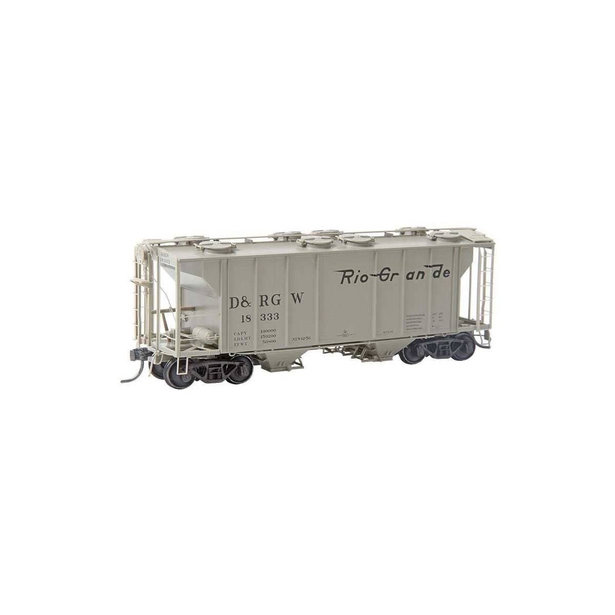Pullman-Standard PS-2 2-Bay Covered Hopper - Ready to Run -- Denver & Rio Grande Western 18333 (gray, Flying Grande)