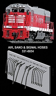 Diesel Locomotive Rubber MU & Brake Hose Set -- 16 Pieces, HO, Hi-Tech Details 6034