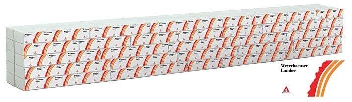 Wrapped Lumber Load for WalthersMainline 72′ Centerbeam Flatcar -- Weyerhauser Lumber (red, , HO, Walthers SceneMaster 3167