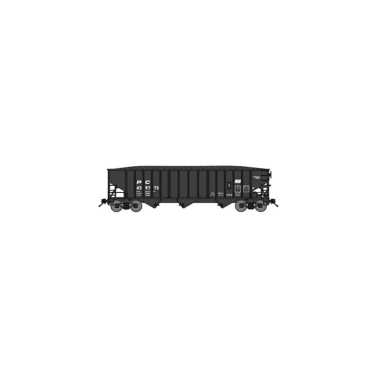 70-Ton 3-Bay 14-Panel Hopper w/Load - Ready to Run -- Penn Central 459648 (Post-1974, black, Small Logo)