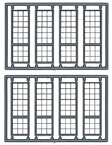 Windows - pkg(8) -- 27-Pane Industrial, Enginehouse - Scale 44 x 140′ 112 x 356cm, HO, Tichy Train Group 8100