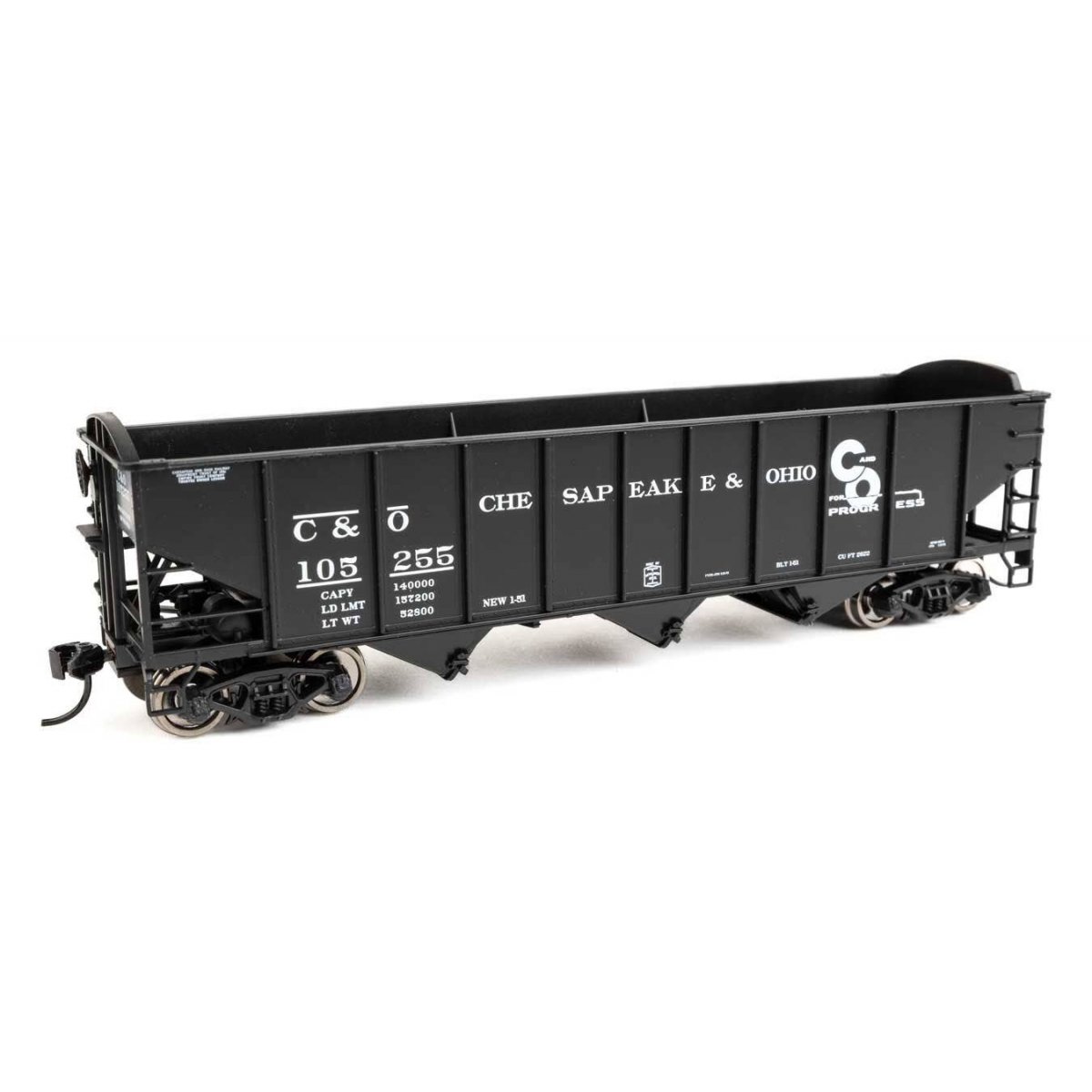 70-Ton AAR 3-Bay Open Hopper - Ready to Run -- Chesapeake & Ohio 105255
