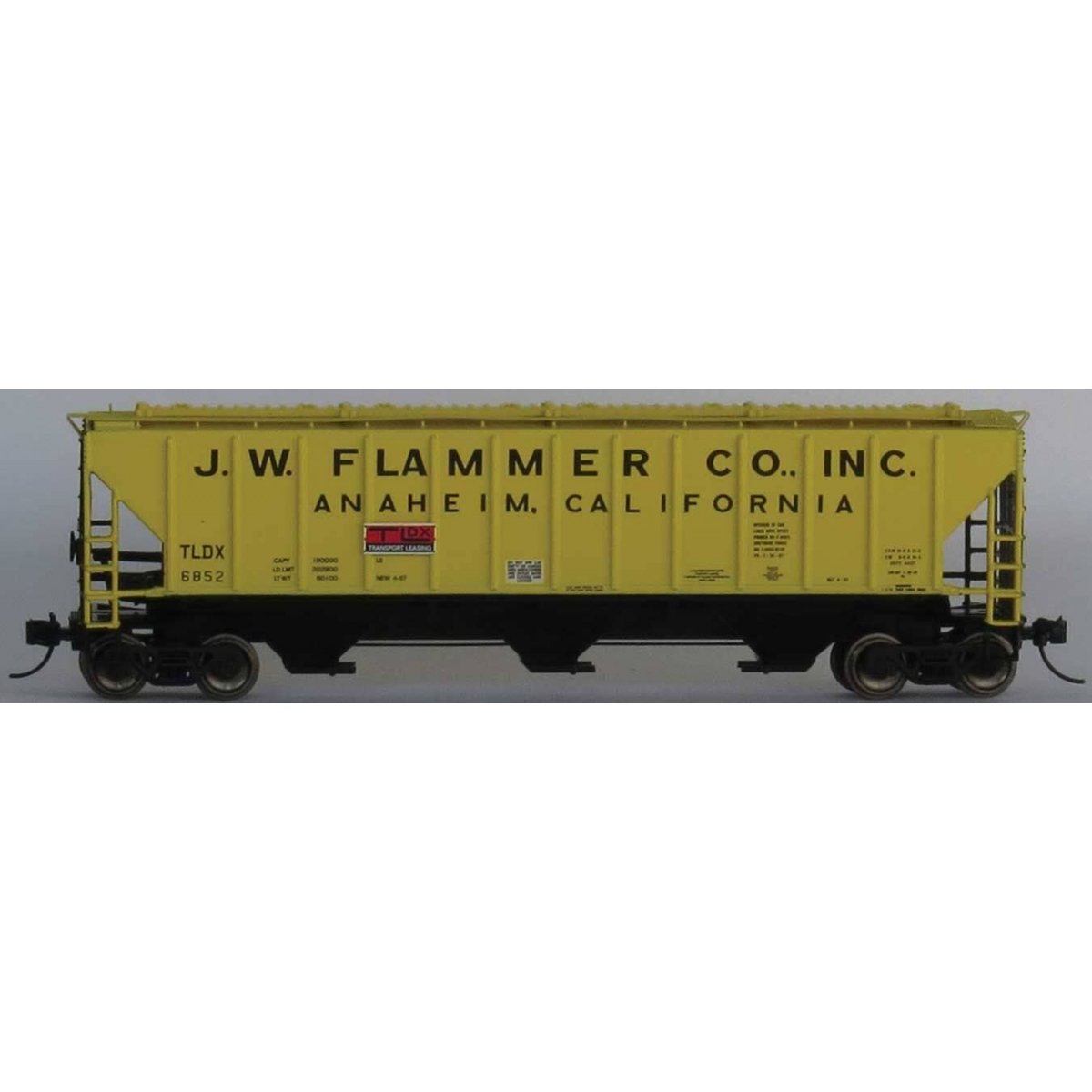Pullman-Standard PS2-CD 4427 High-Side Covered Hopper - Ready to Run -- J.W. Flammer TLDX 2 (yellow, black, red)