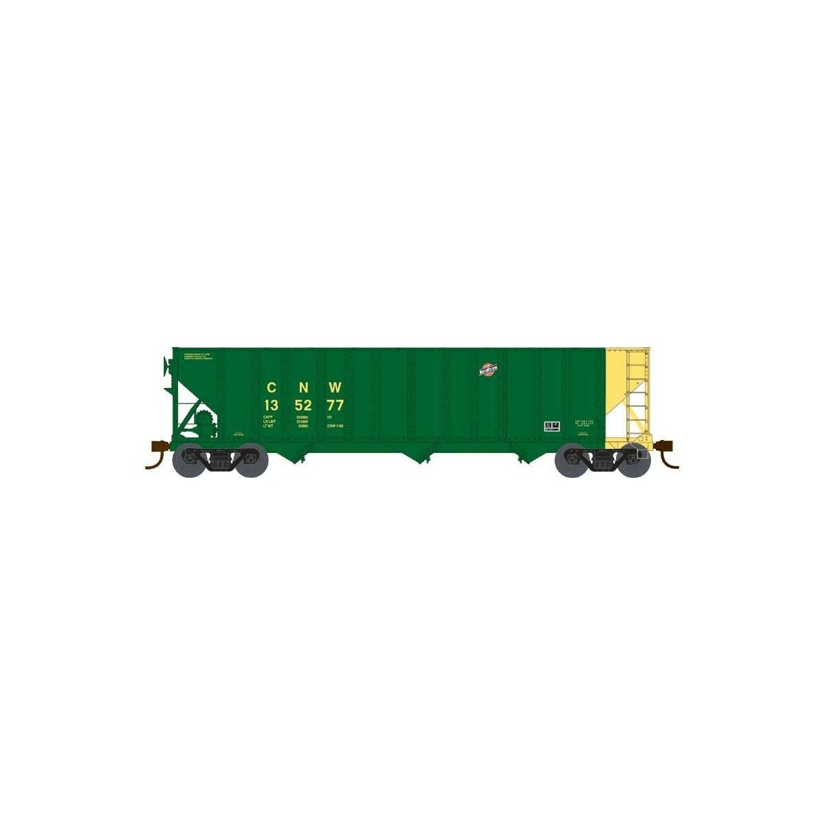 100-Ton 3-Bay Open Hopper - Ready to Run - Executive Line -- Chicago & North Western 135303 (green, yellow end)