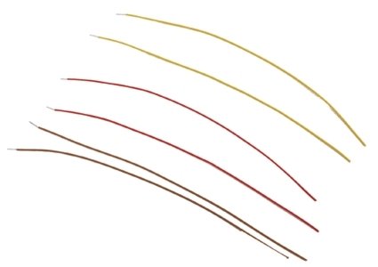 MU Jumper Cable .020` Vinyl 3` Long pkg(6) -- 2 Each Red, Brown & Yellow, HO, Detail Associates 1512