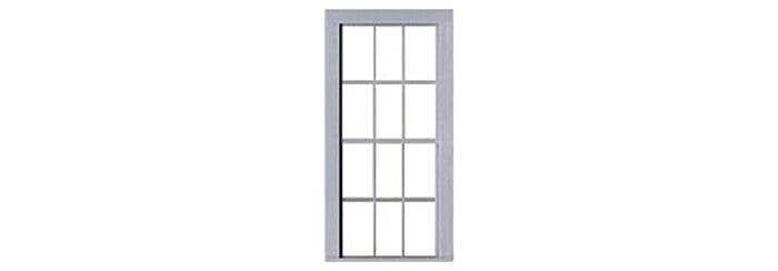 6-6 Double-Hung Window with Glazing and Shades -- 38 x 90` Scale (Fits .83 x 1.836` Opening) pkg, O, Tichy Train Group 2093