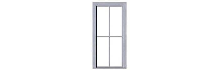 2-2 Double-Hung Window with Glazing and Shades -- 36 x 86` Scale (Fits .815 x 1.76` Opening) pkg, O, Tichy Train Group 2094