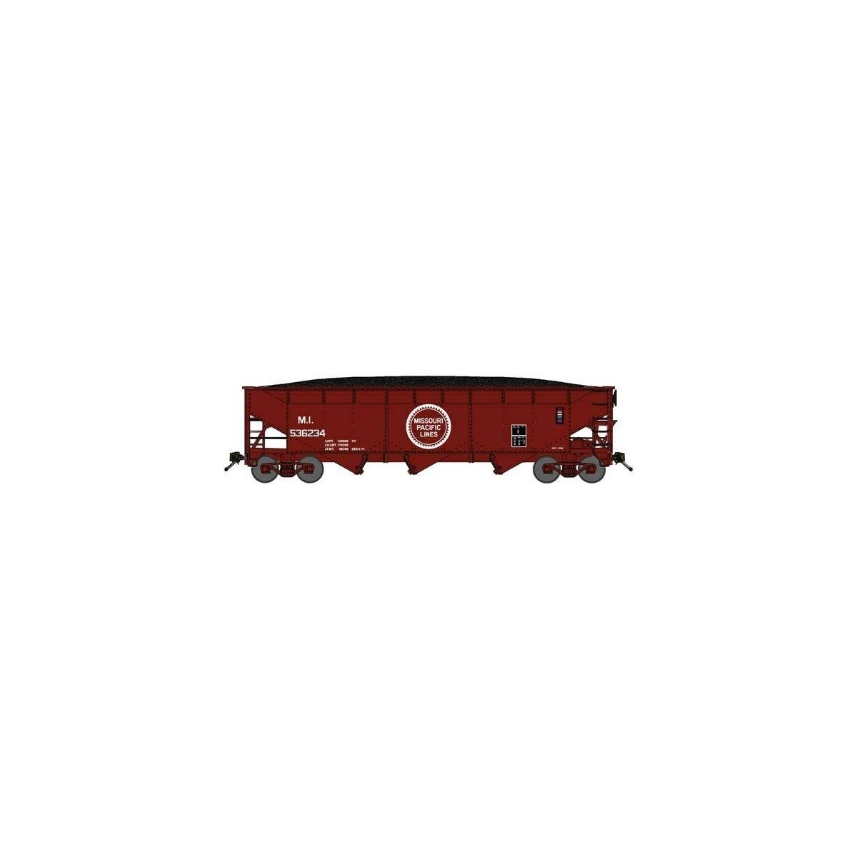 70-Ton Offset-Side 3-Bay Hopper w/Load - Ready to Run -- Missouri Pacific MI 536207 (Boxcar Red, Large Centered Buzz Saw Logo)